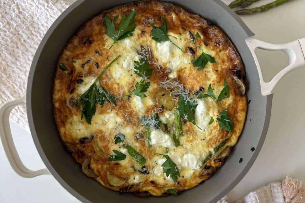 A Light & Bright Spring Frittata with Potatoes, Asparagus, & Goat Cheese